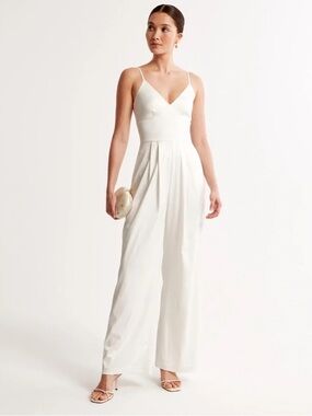 Abercrombie & Fitch Ivory Spaghetti-Strap Wide Leg Jumpsuit